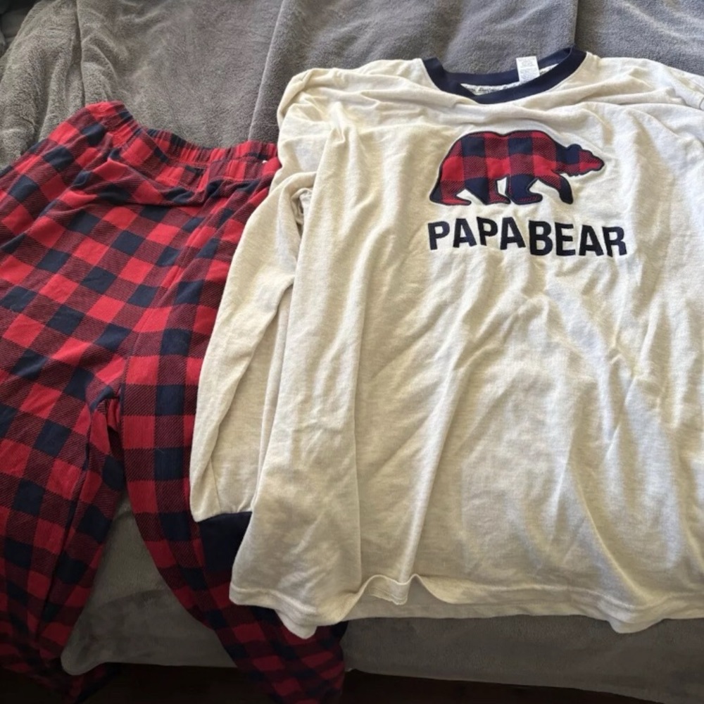 PAPA BEAR ~ Mens 2X 2XL RED PLAID Soft Pajama Set Shirt & Pants Set by Dearfoams